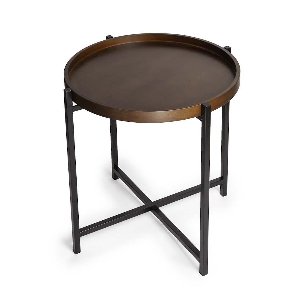 Mid-century Modern Round Side Table with Removable Wood Tray. Picture 4