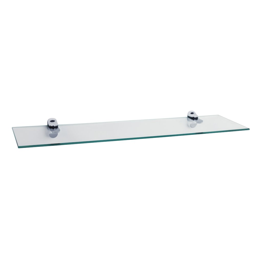 Clear Glass Floating Shelf with Chrome Brackets 24 x 6". Picture 1