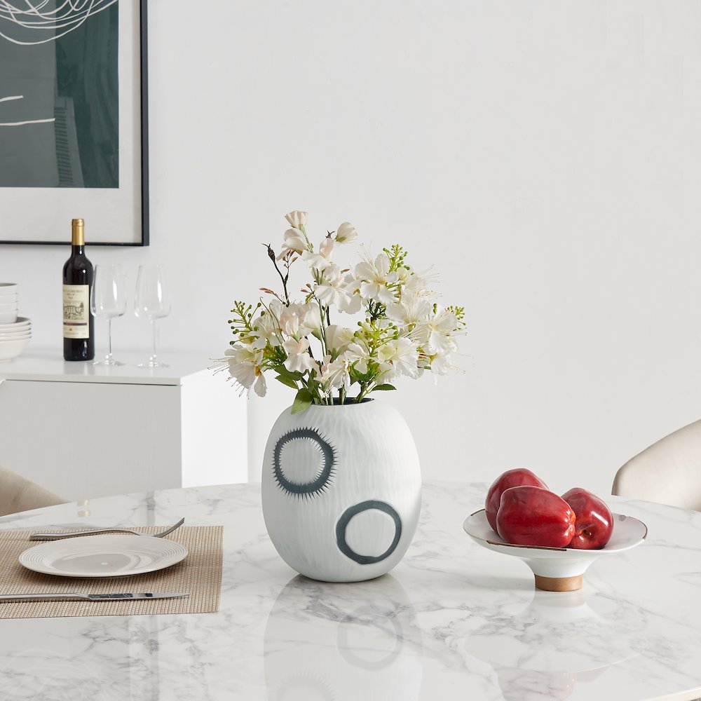 Elara Matte White and Navy Oval Opening Tabletop Glass Vase - Round Small. Picture 4