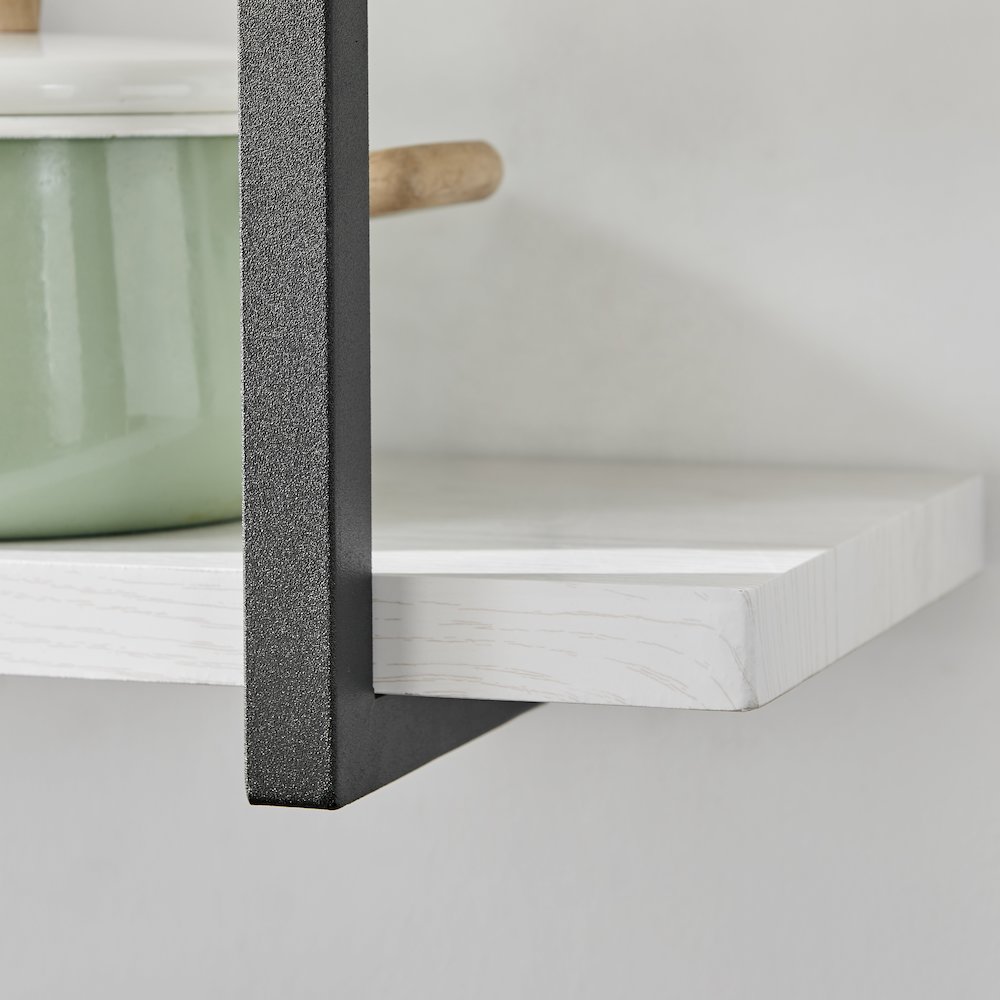 Modern 3-Tier Hanging Bracket Wall Shelves in Black Metal and White Birch Finish. Picture 11