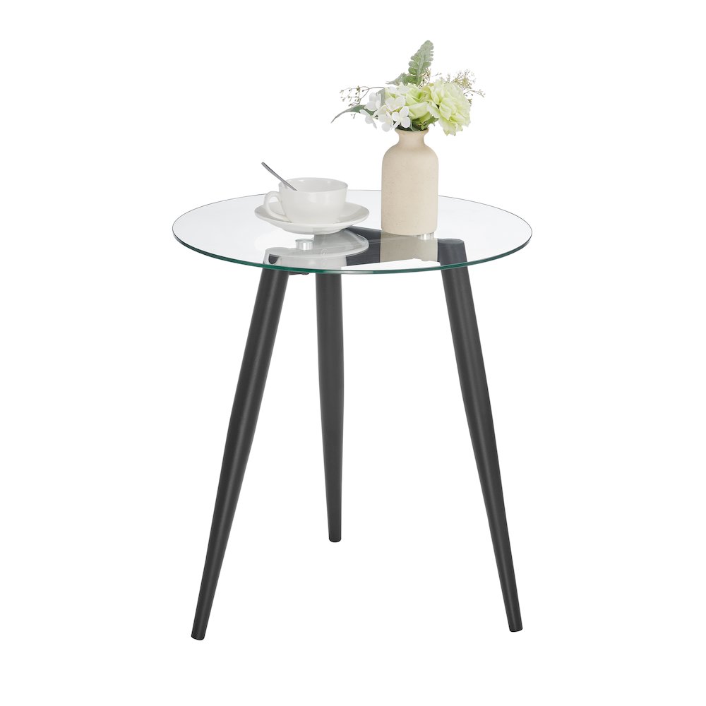 Van Beuren Side Table Modern Metal Taper Legs and Clear Glass Tabletop - Black. Picture 11