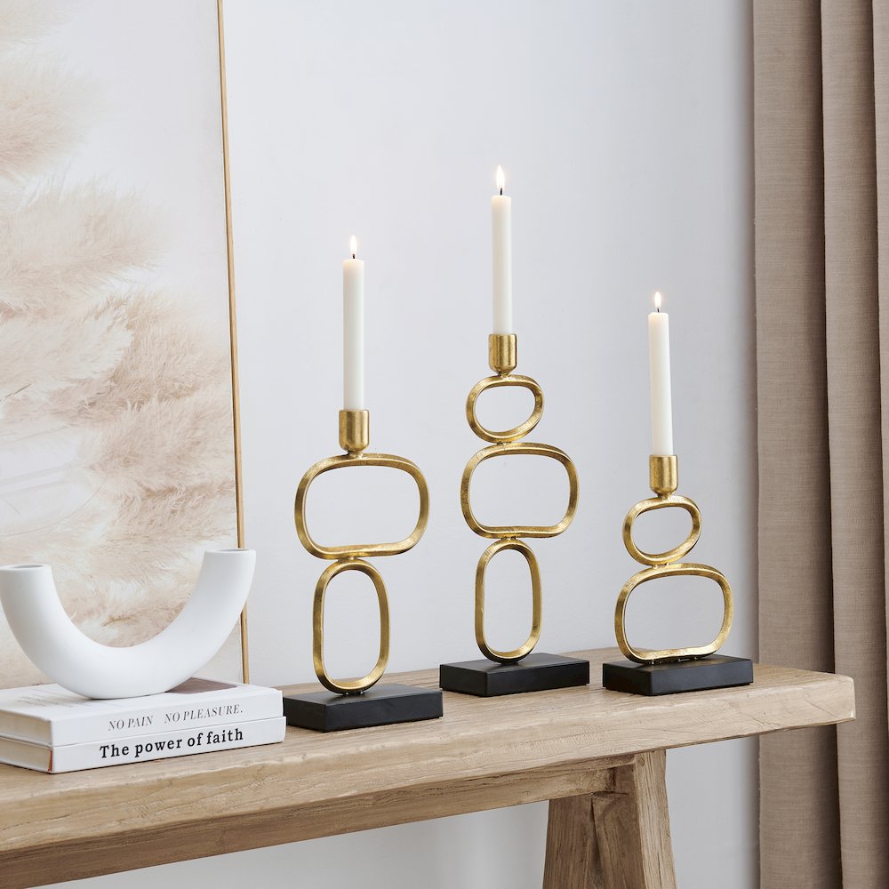 Eduardo Sculpted Gold and Black Candlestick Candle Holders - Set of 3. Picture 3