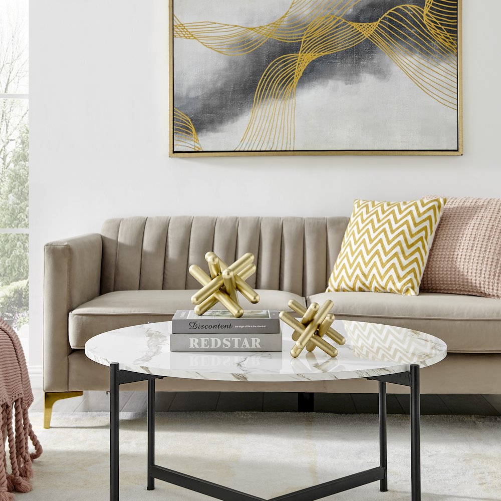 Small and Medium Abstract Gold Textured Metal Sculptures - Set of 2. Picture 4