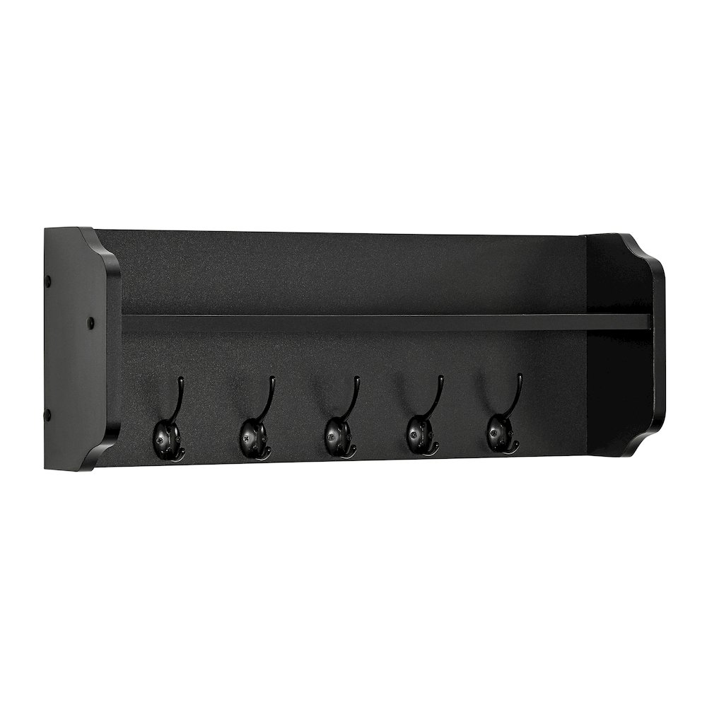 Entryway Floating Utility Wall Shelf with Hooks – Wall Mounted - Black. Picture 13