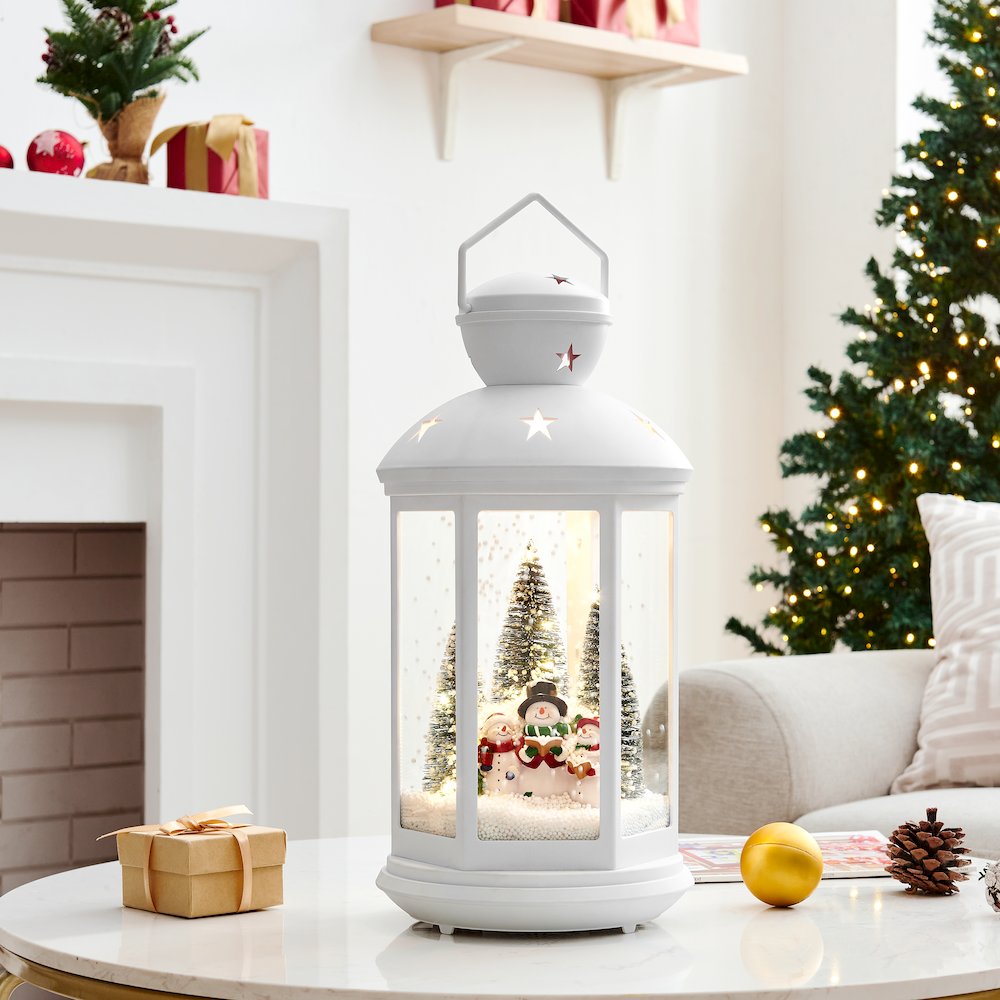 Christmas Scene Falling Snow Musical Snow Globe Diorama Lantern - White. Picture 2
