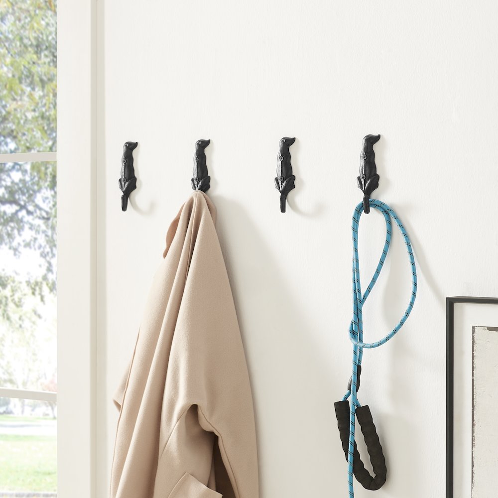 4 PC Black Iron Dog Decorative Wall Sculpture Figure Utility Hook Set. Picture 4