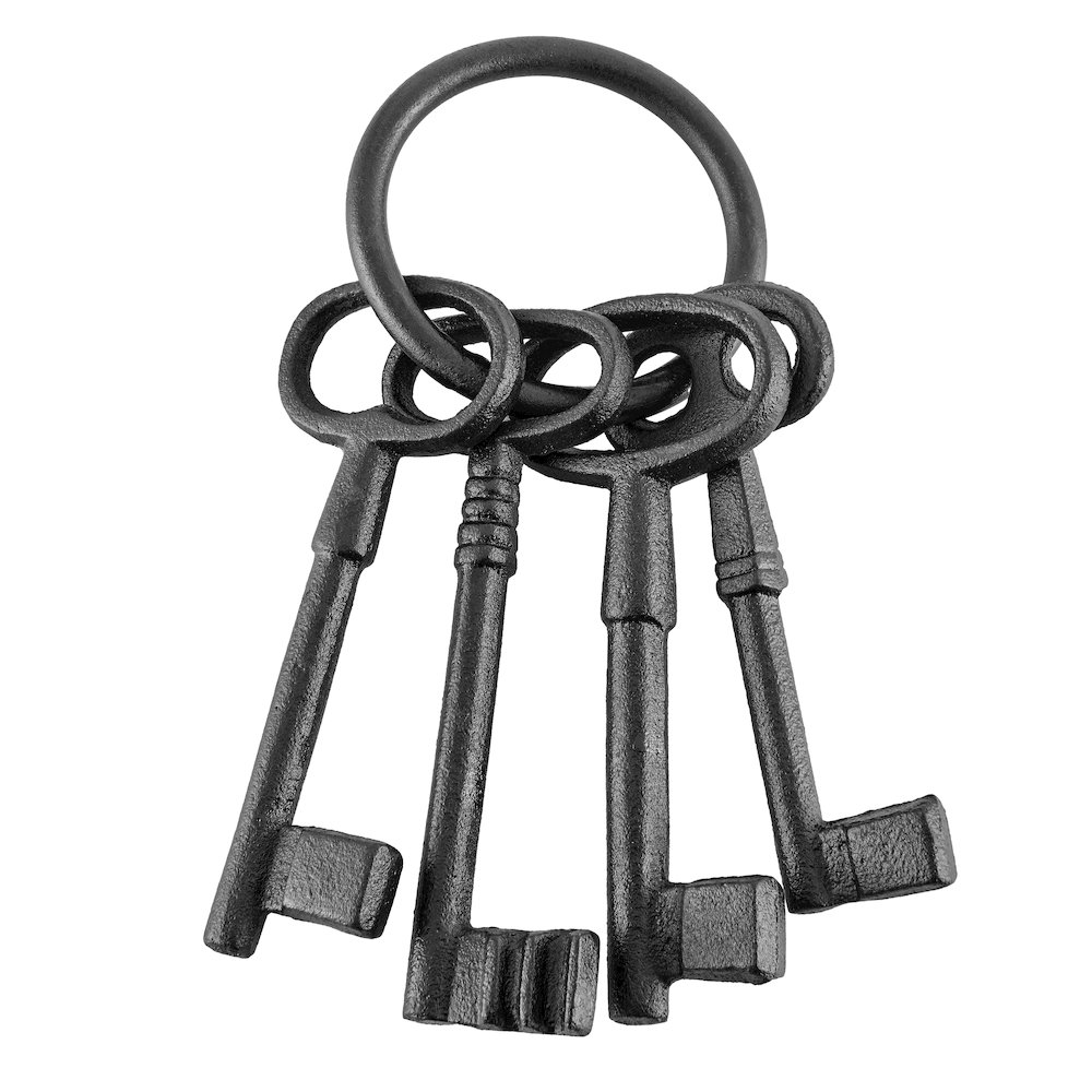 Black Decorative Cast Iron Keys on Ring Sculpture. Picture 1