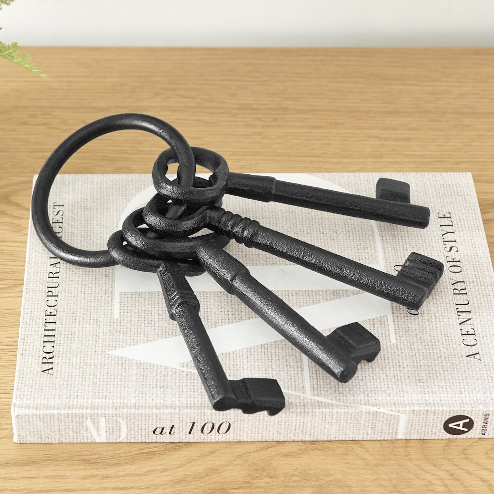 Black Decorative Cast Iron Keys on Ring Sculpture. Picture 6