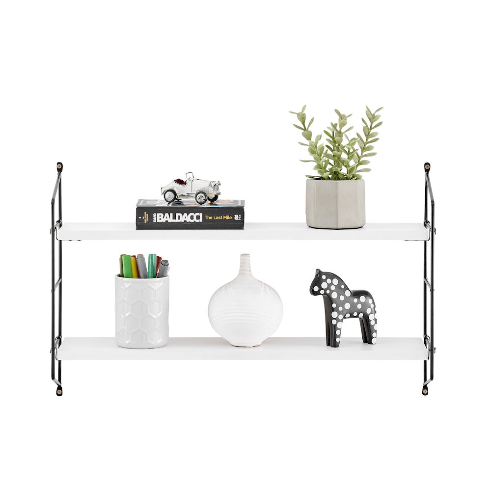 Severini Floating Bracket Farmhouse Two-Tier Wall Shelf - Black/White. Picture 7