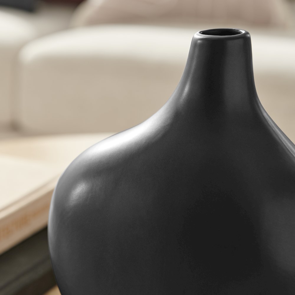 Milo Canteen Asymmetrical Modern Two Tone Tabletop Vase - Black and Walnut. Picture 6