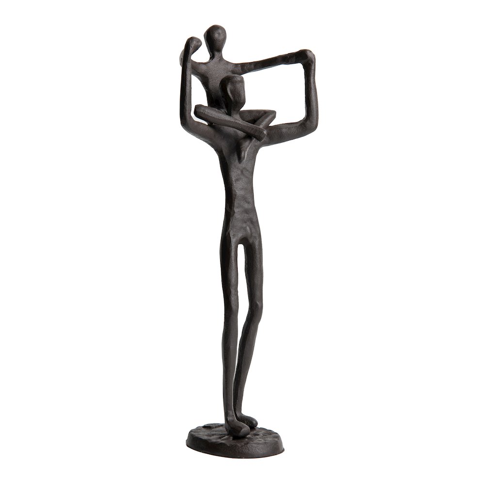 Proud Father Holding Child on Shoulders Iron Sculpture Statue. Picture 6