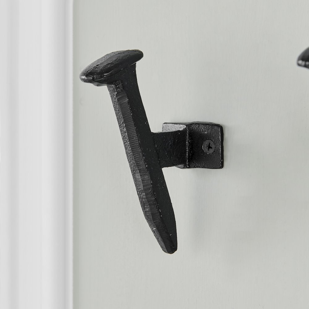 Black Cast Iron Industrial Railway Nail Head Decorative Wall Hooks (Set of 6). Picture 4
