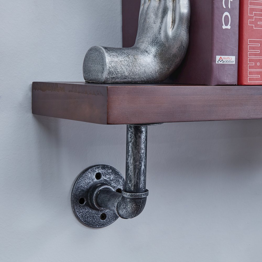 24" x 7" Floating Pipe Industrial Rustic Wall Mount Shelf – Umber Mocha. Picture 3