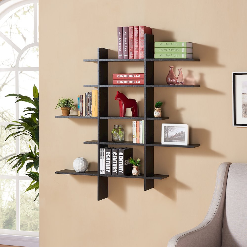 Five Level Black Asymmetric Wall Shelf. Picture 2