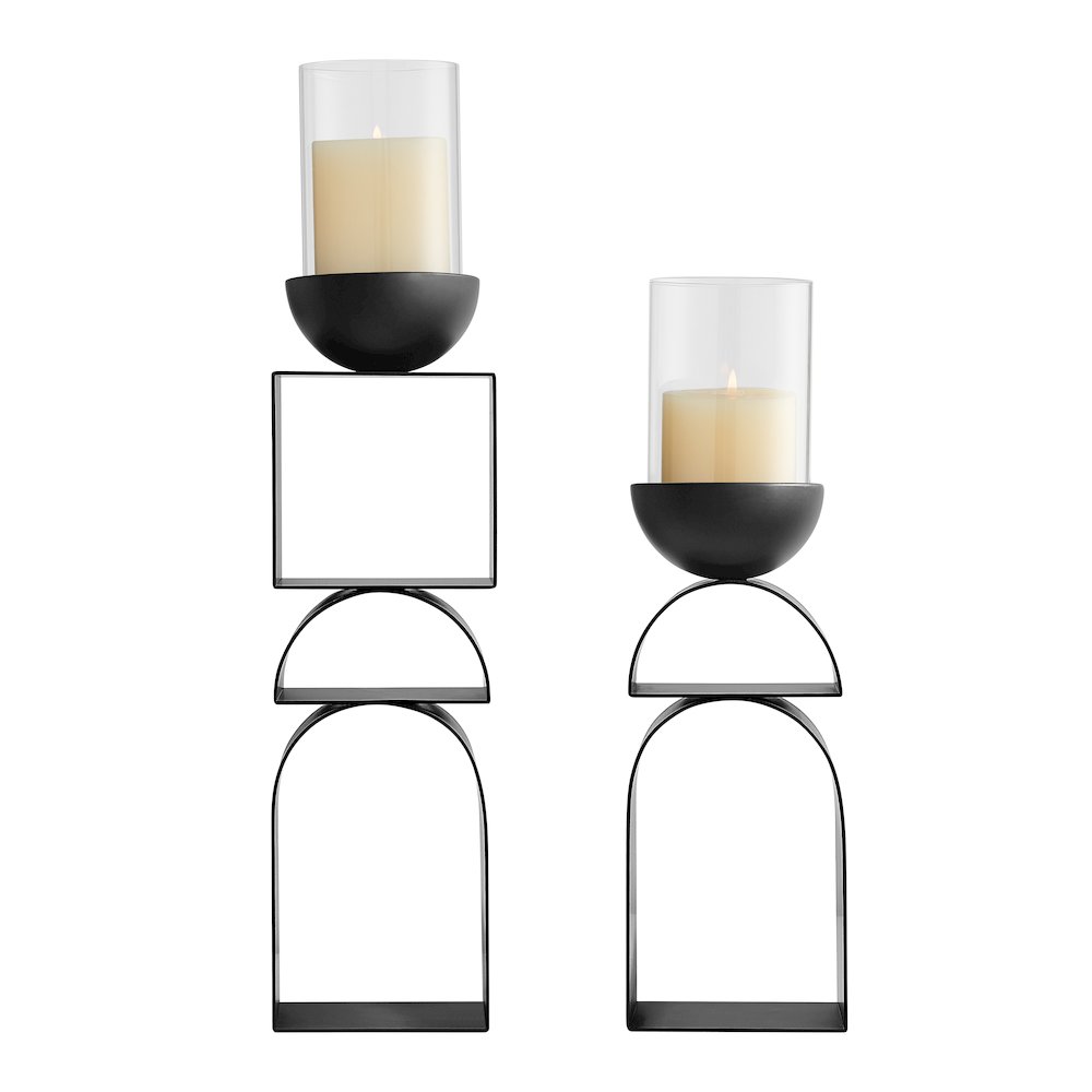 Black Modern Geometric Pedestal Tabletop Hurricane Candle Holders Set of 2. Picture 8