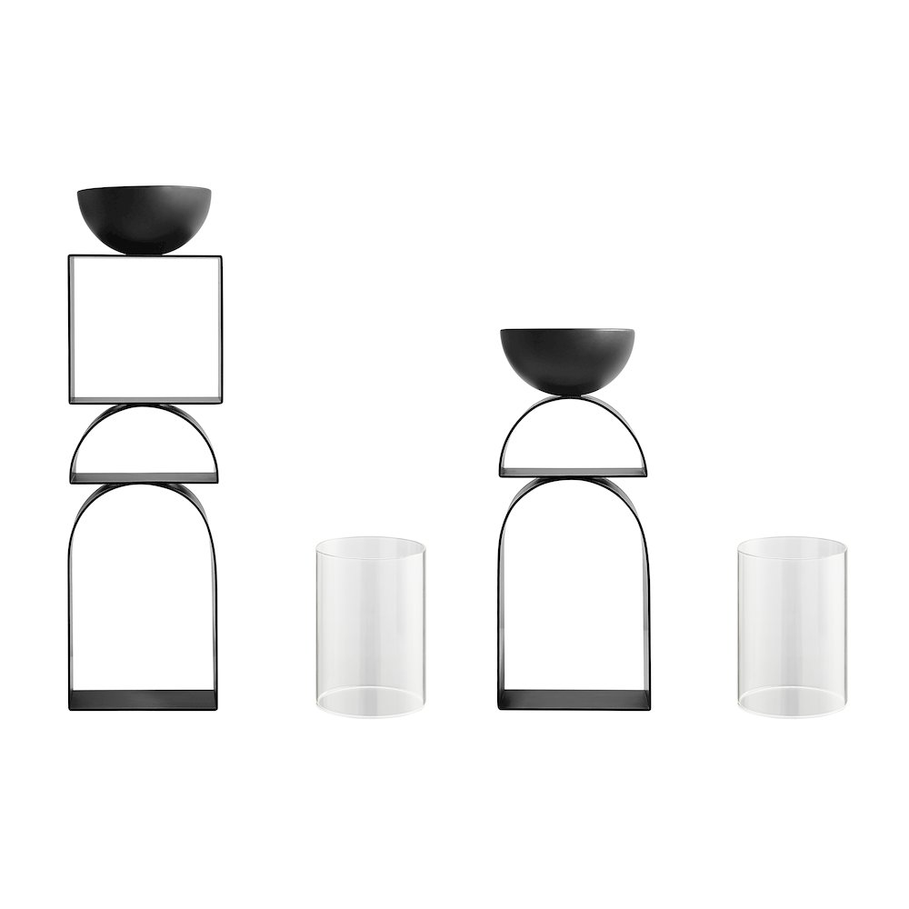 Black Modern Geometric Pedestal Tabletop Hurricane Candle Holders Set of 2. Picture 7