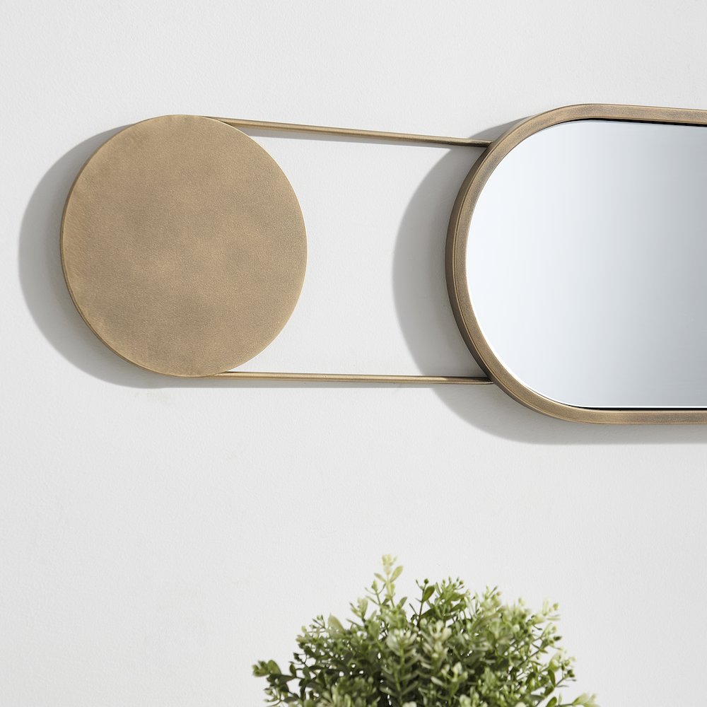 Mid-century Modern Antique Brass Oval Hanging Decorative Wall Mirror. Picture 7
