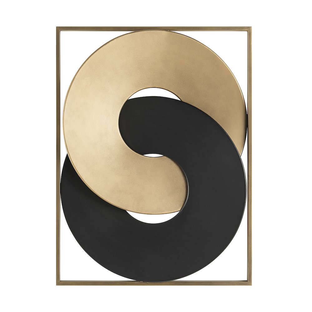 Gold and Black Intersecting Rings Mid-Century Modern Metal Wall Art. Picture 1