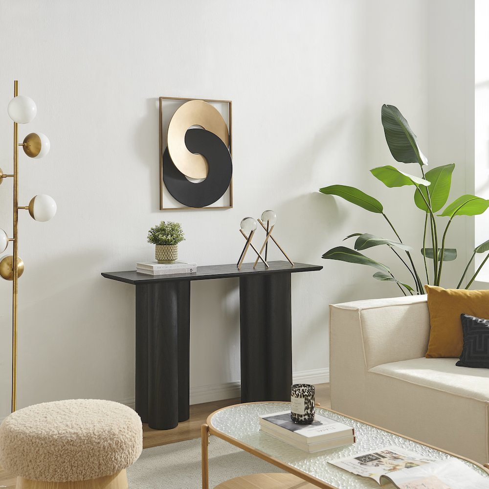 Gold and Black Intersecting Rings Mid-Century Modern Metal Wall Art. Picture 4