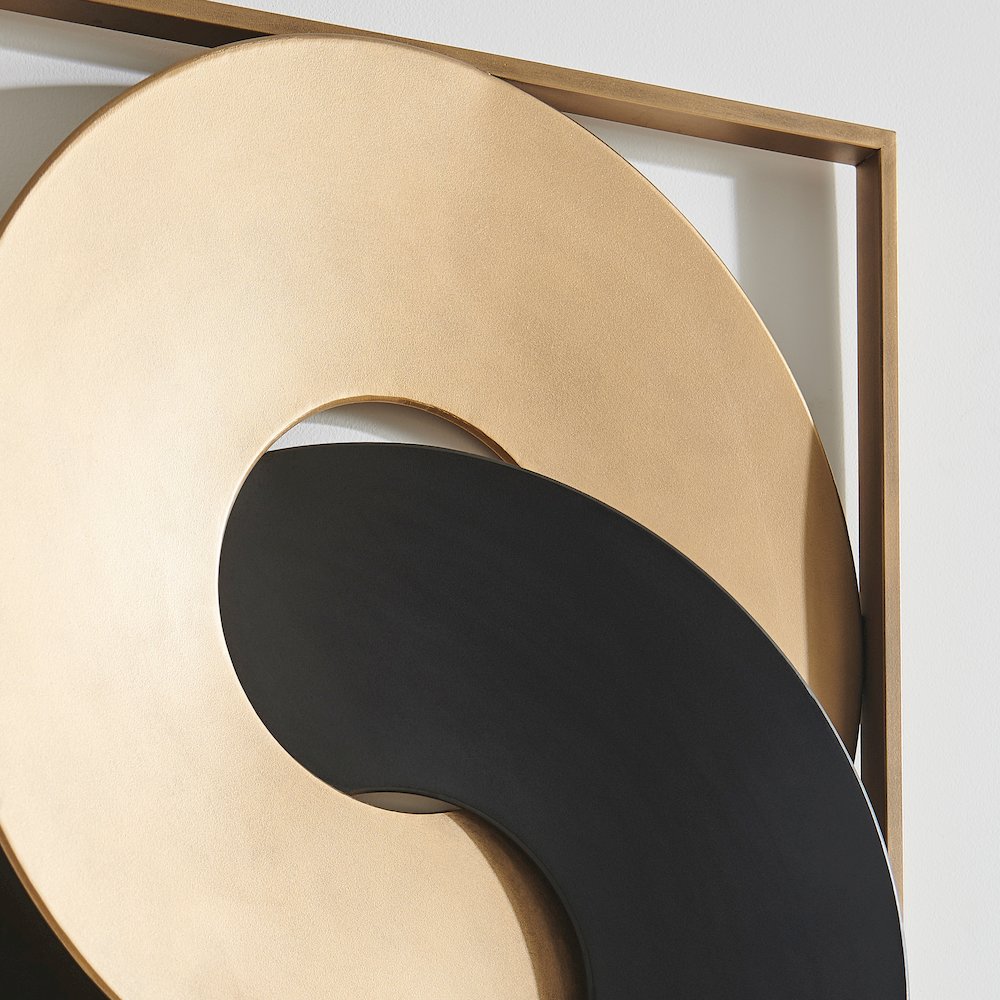 Gold and Black Intersecting Rings Mid-Century Modern Metal Wall Art. Picture 5