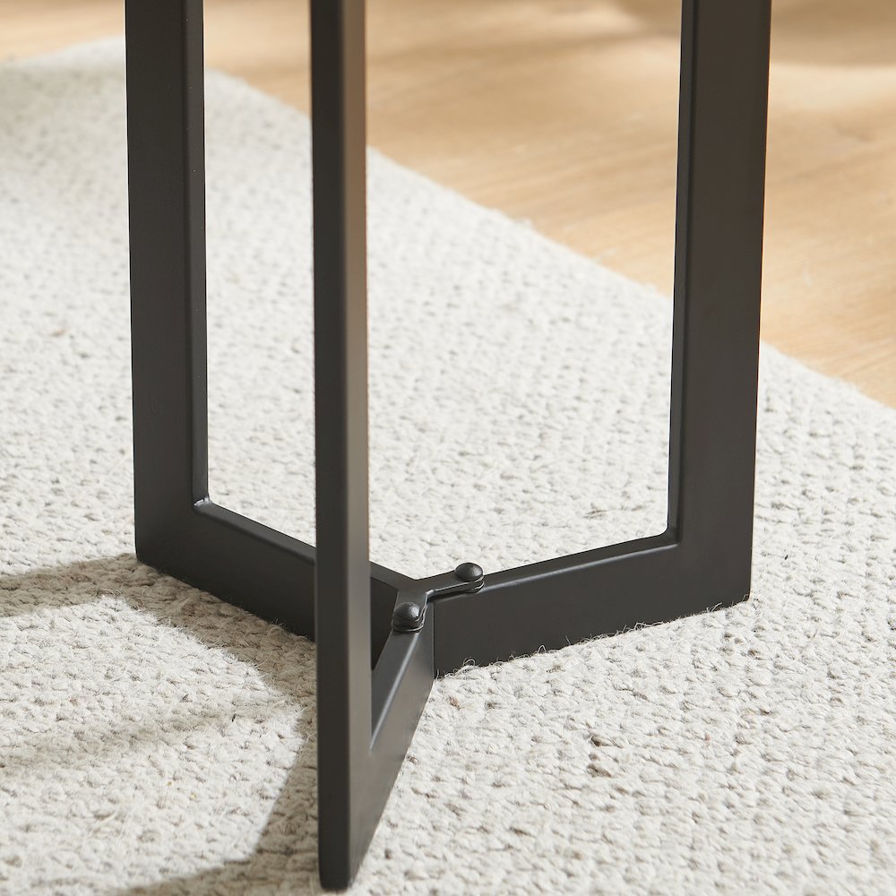 Black Metal Sculptural Pedestal & Faux Stone Tabletop Accent End Table. Picture 5