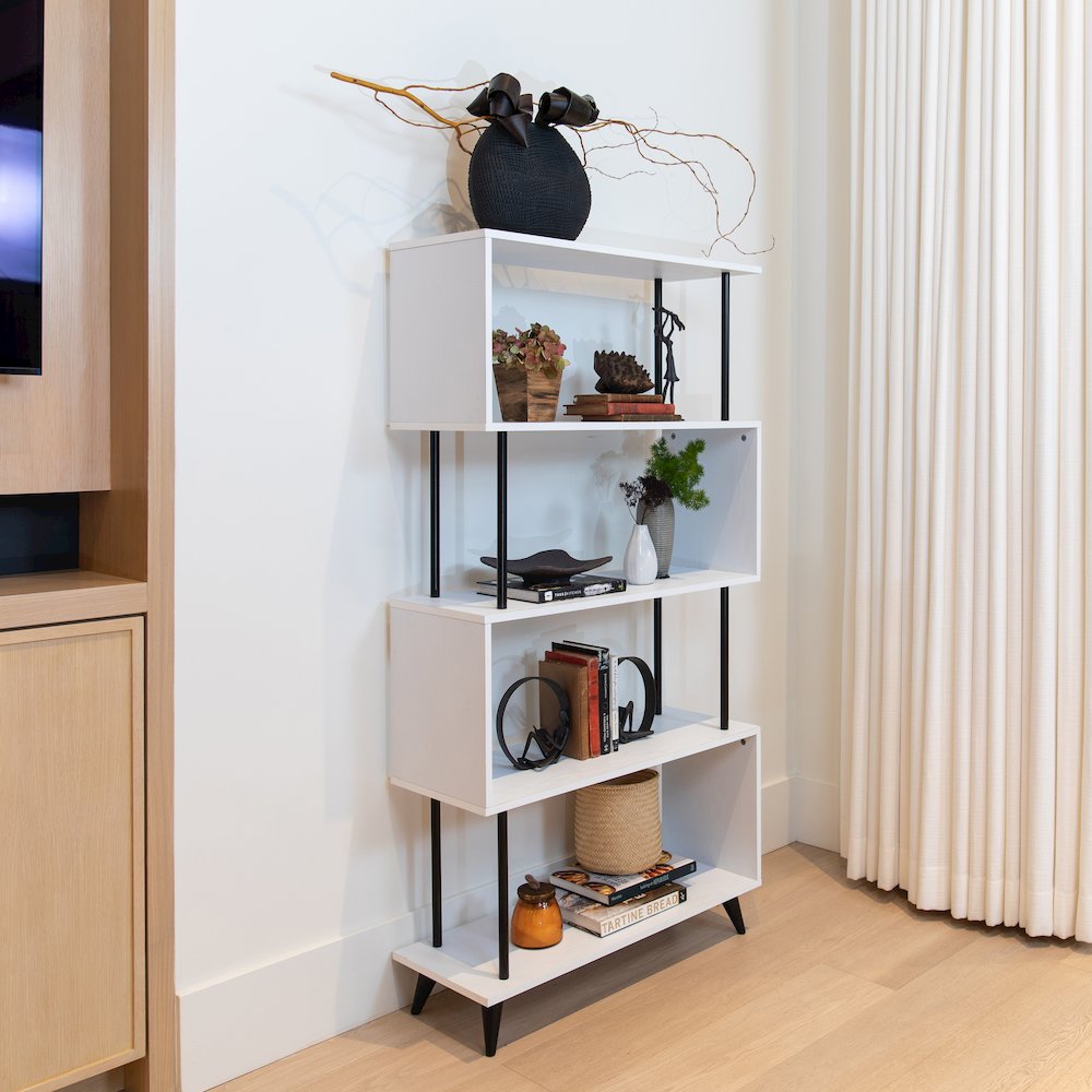 Breuer 5-Tier White S-Shaped Bookcase with Black Hardware Accents. Picture 3