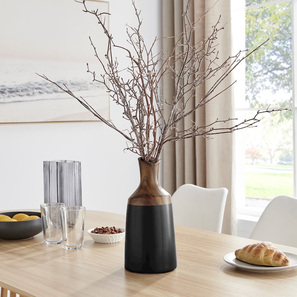 Milo Kande Carafe Modern Two Tone Tabletop Vase - Black and Walnut - Large. Picture 4