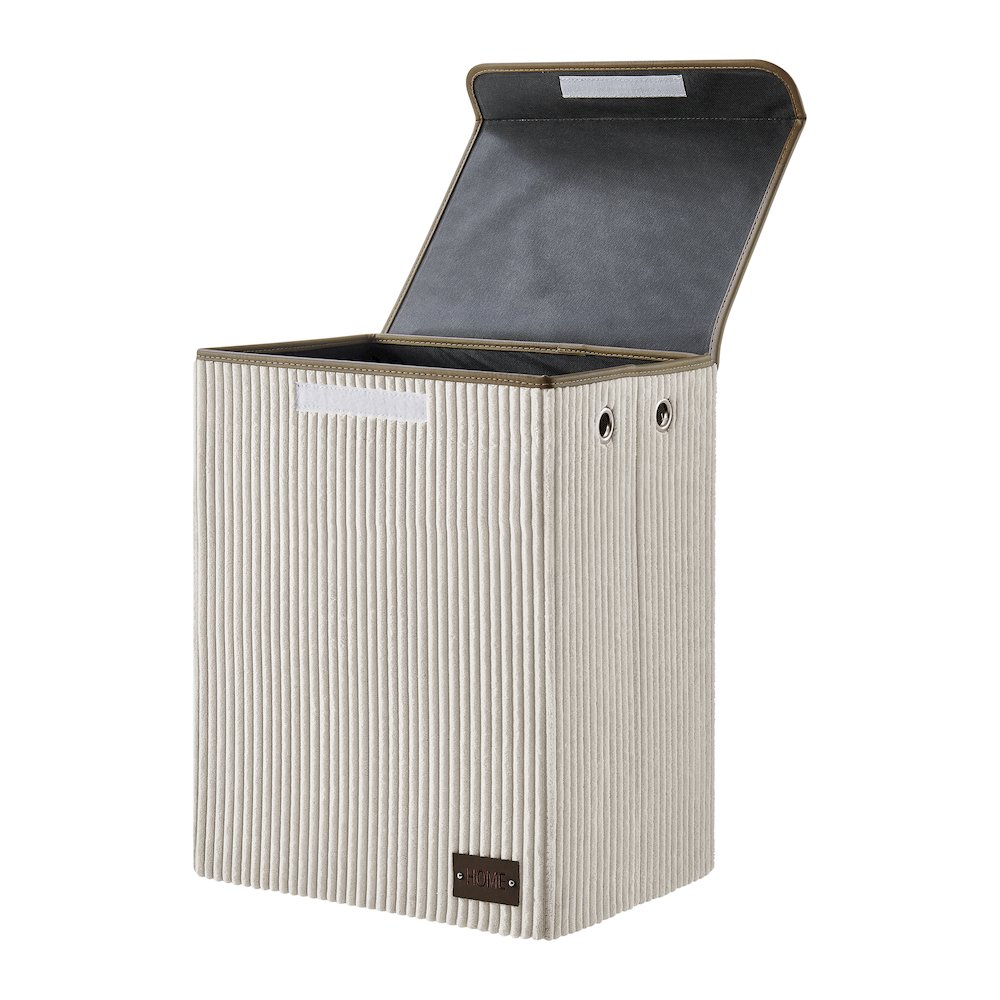 Collapsible Folding Corduroy Laundry Hamper Storage - Cream White. Picture 10