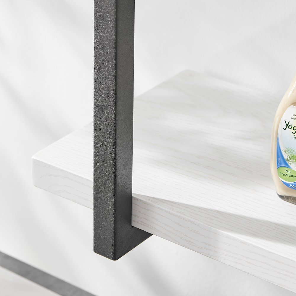 Modern 3-Tier Hanging Bracket Wall Shelves in Black Metal and White Birch Finish. Picture 12