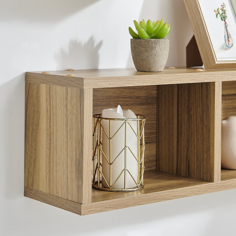 Bauhaus Floating Geometric Cubby Wall Shelves - Set of 3 Sizes - Chestnut. Picture 8
