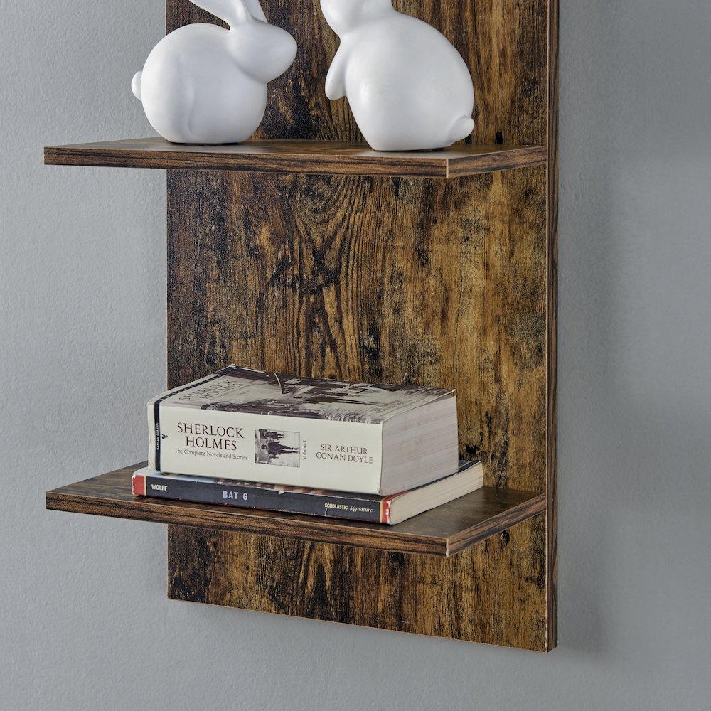 Pine Grain Finish Wide 5-Tiers Column Wall Shelf. Picture 5