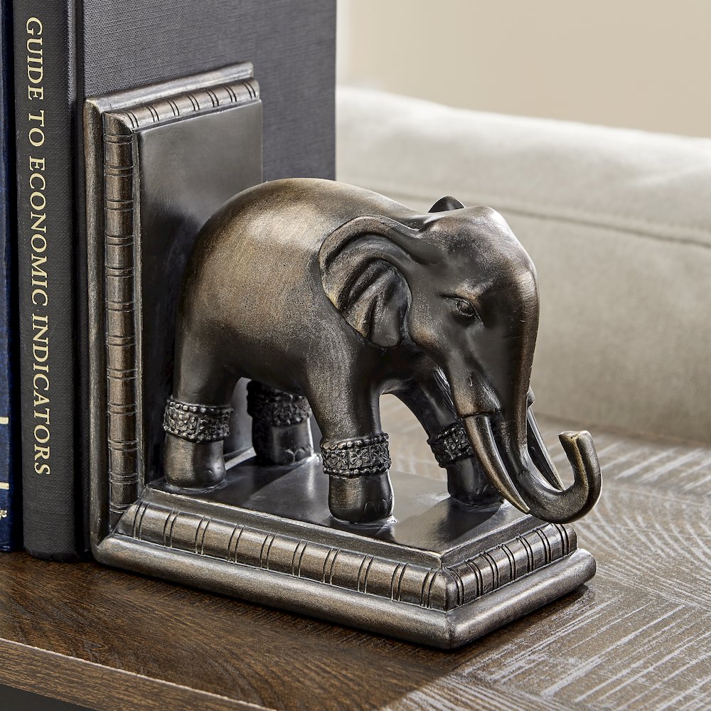 Ornate Elephants Polyresin Bronze Patina Finish Bookend Set of 2. Picture 7