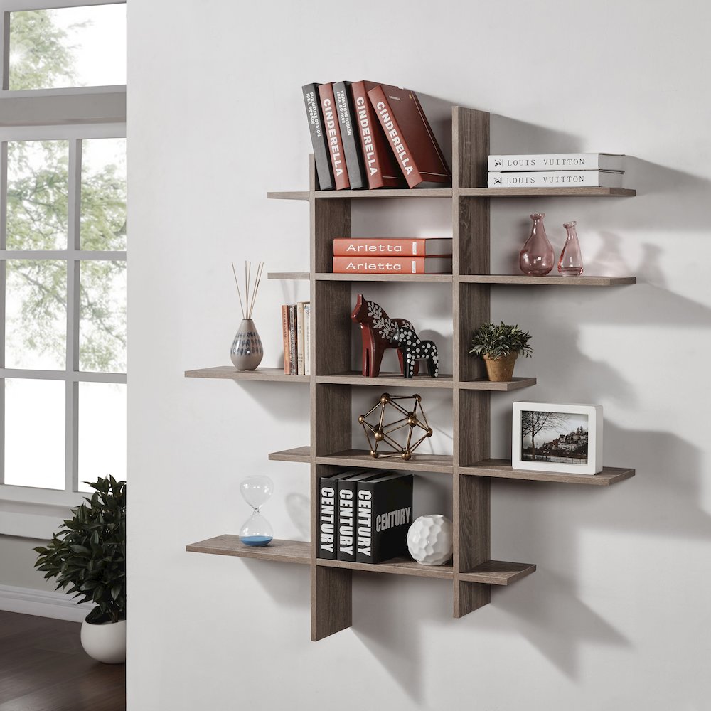 Five Level Asymmetric Shelf - Weathered Oak. Picture 2