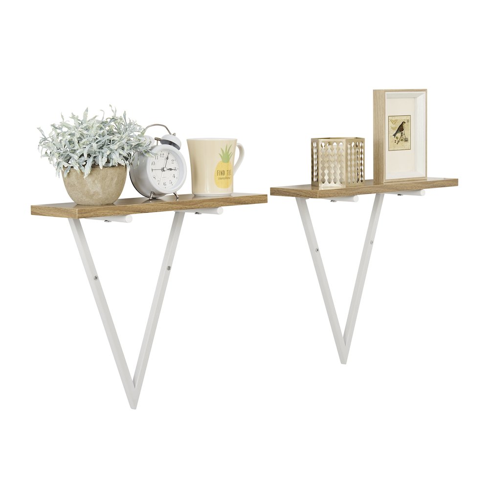 Triangle Accent Wall Shelf Reversible Configuration - White Metal Walnut Finish. Picture 12