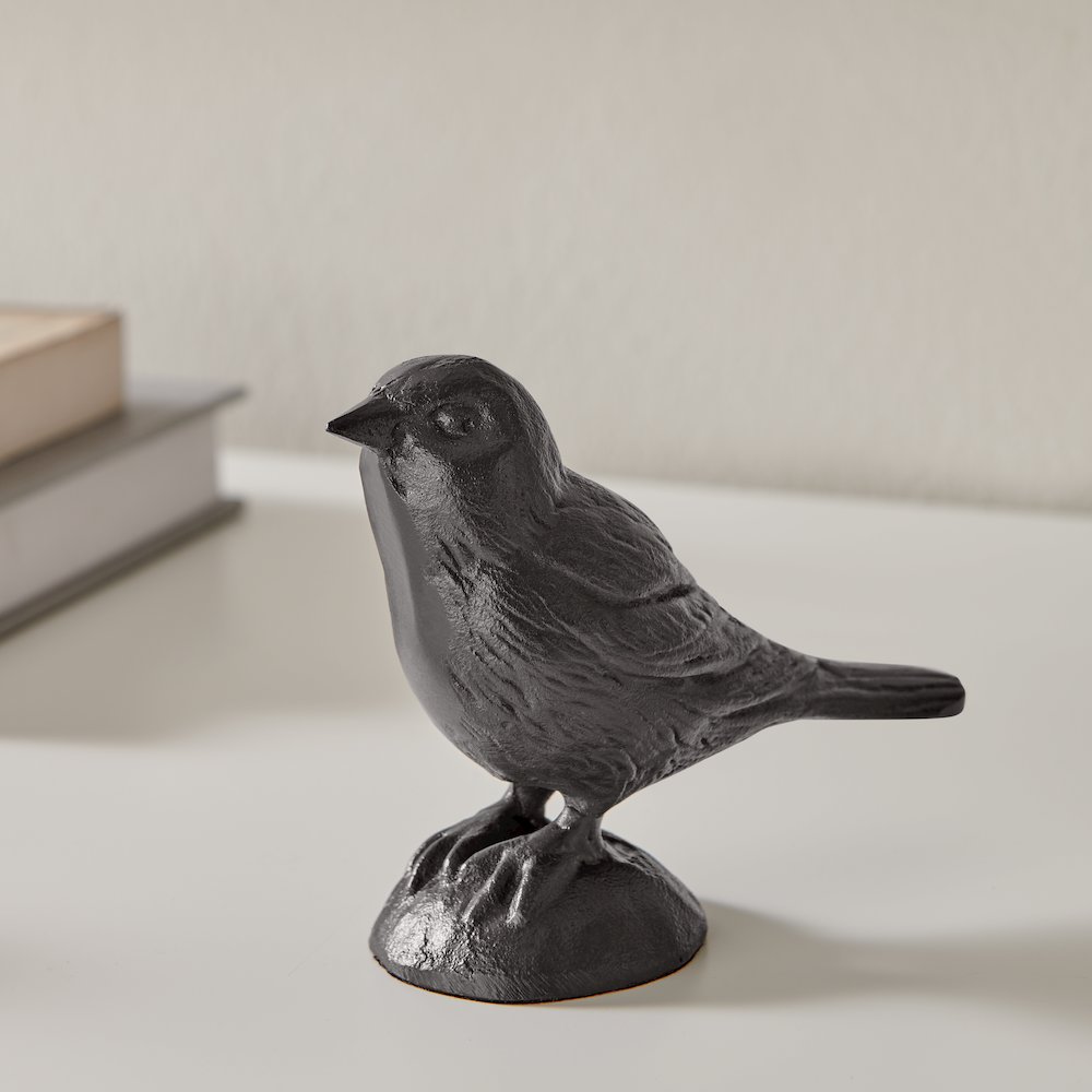 Brown Cast Iron Set of 2 Bird Sculptures - Tabletop Decorative Paperweights. Picture 4