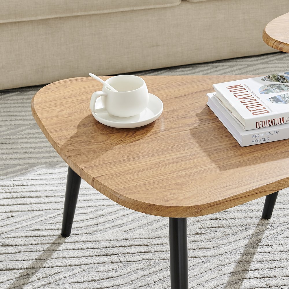 Aurora Oval Teardrop 2 Piece Semi-Nested Coffee Table Set - Natural Brown/Black. Picture 8