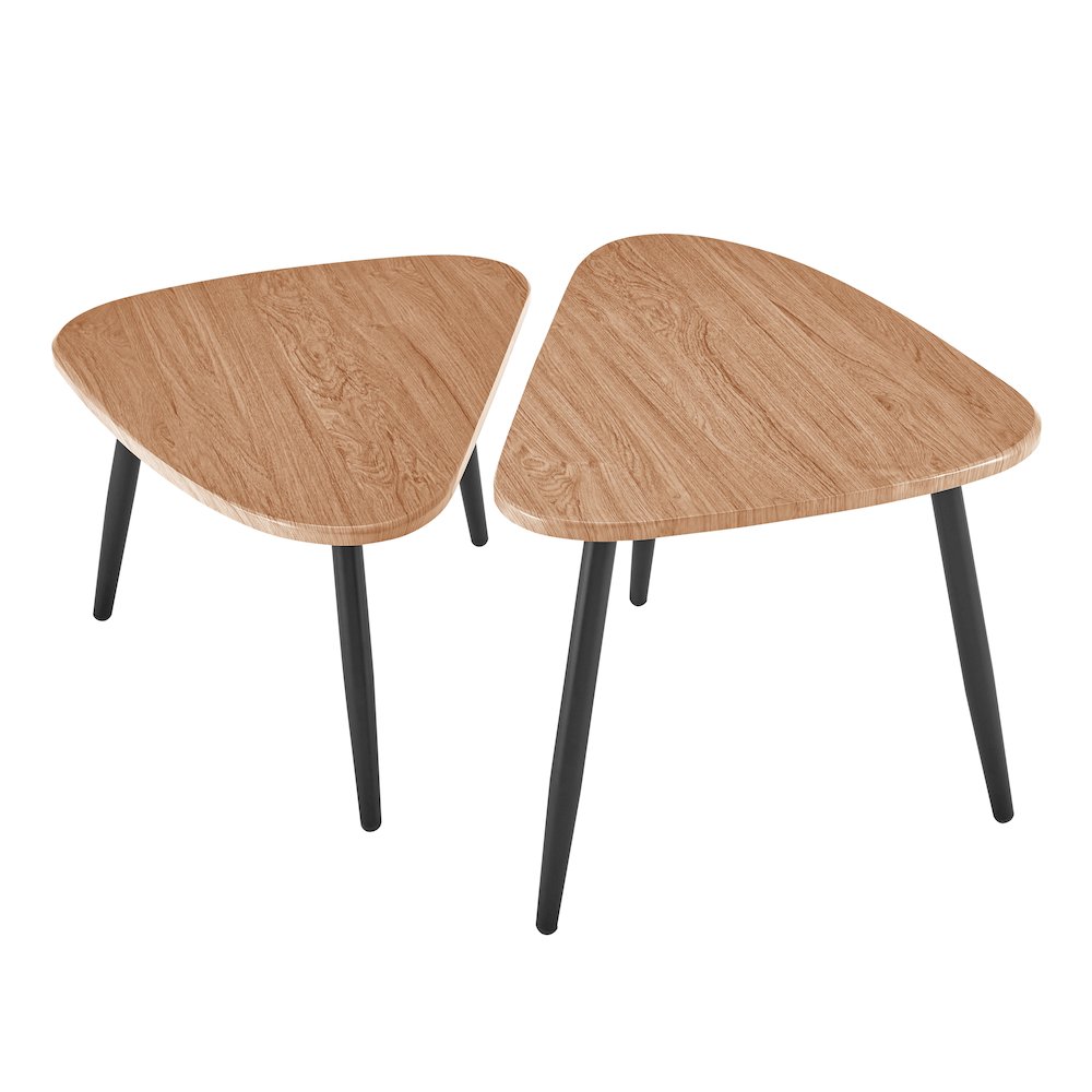 Aurora Oval Teardrop 2 Piece Semi-Nested Coffee Table Set - Natural Brown/Black. Picture 1