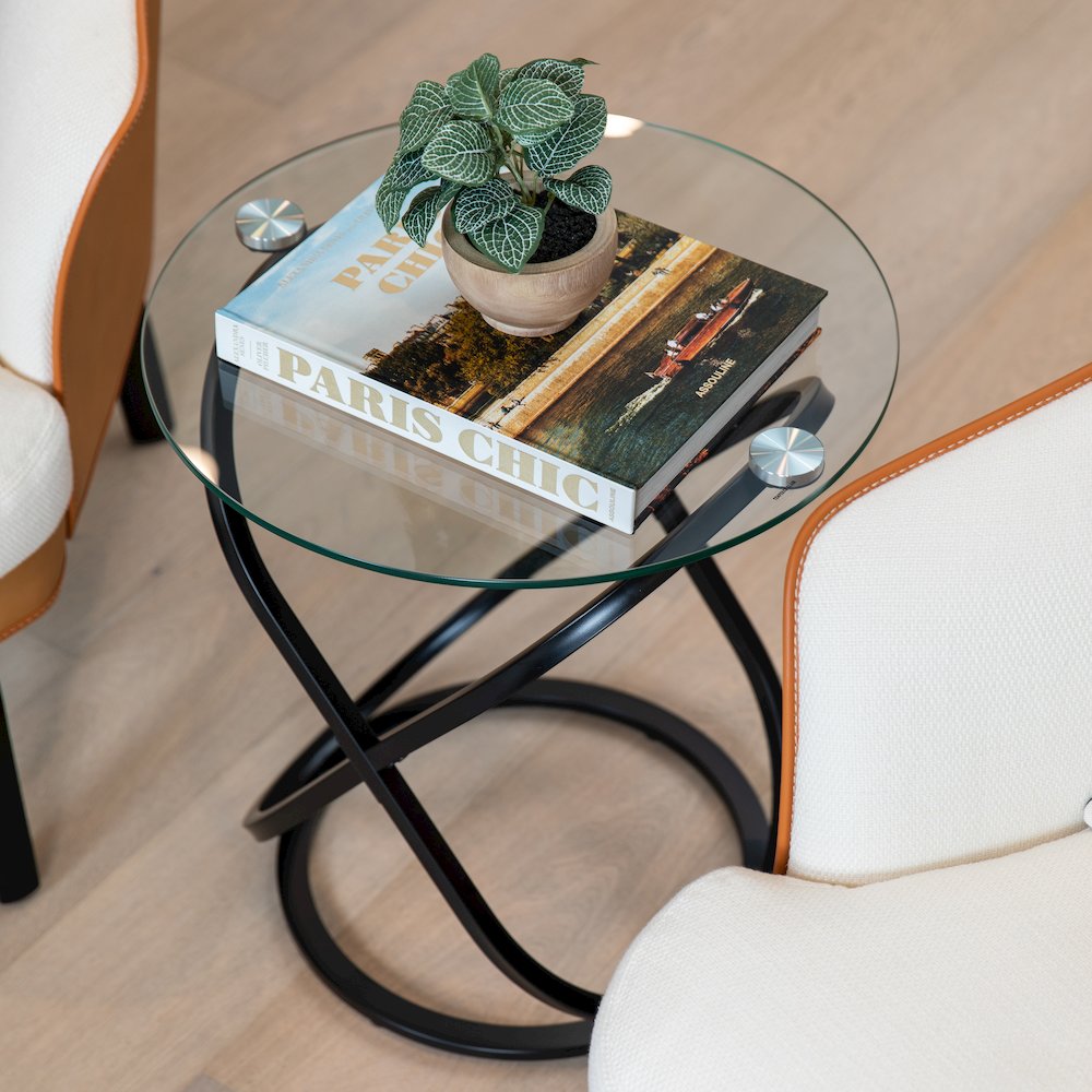 Galaxy Black and Tempered Glass Round End Table. Picture 3