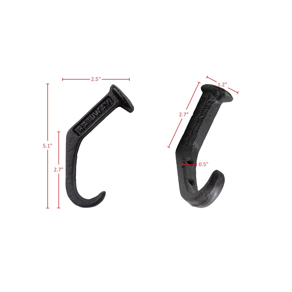 Black Cast Iron Railway Spike Wall Mount Hook Set (Set of 6). Picture 2