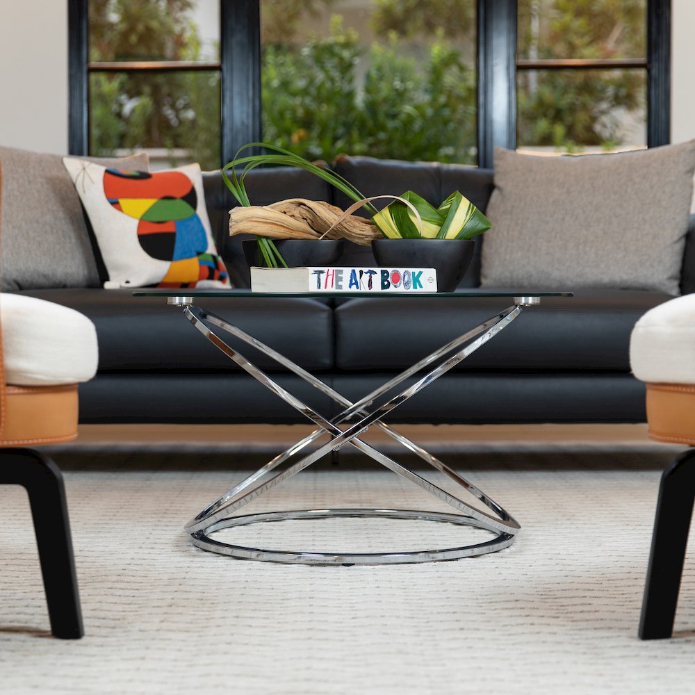 Galaxy Chrome and Tempered Glass Round Coffee Table. Picture 3