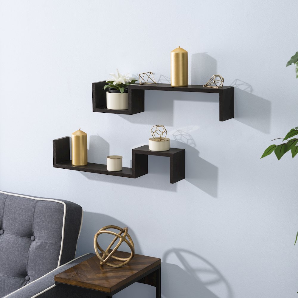 Espresso "S" Wall Mount Shelves (Set of 2). Picture 4