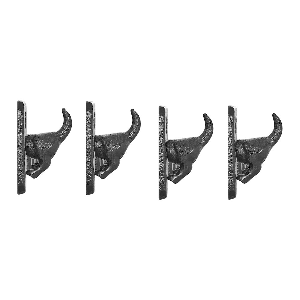 4 Piece Dark Brown Cast Iron Dog Tail Wagging Wall Sculpture Utility Hook Set. Picture 8