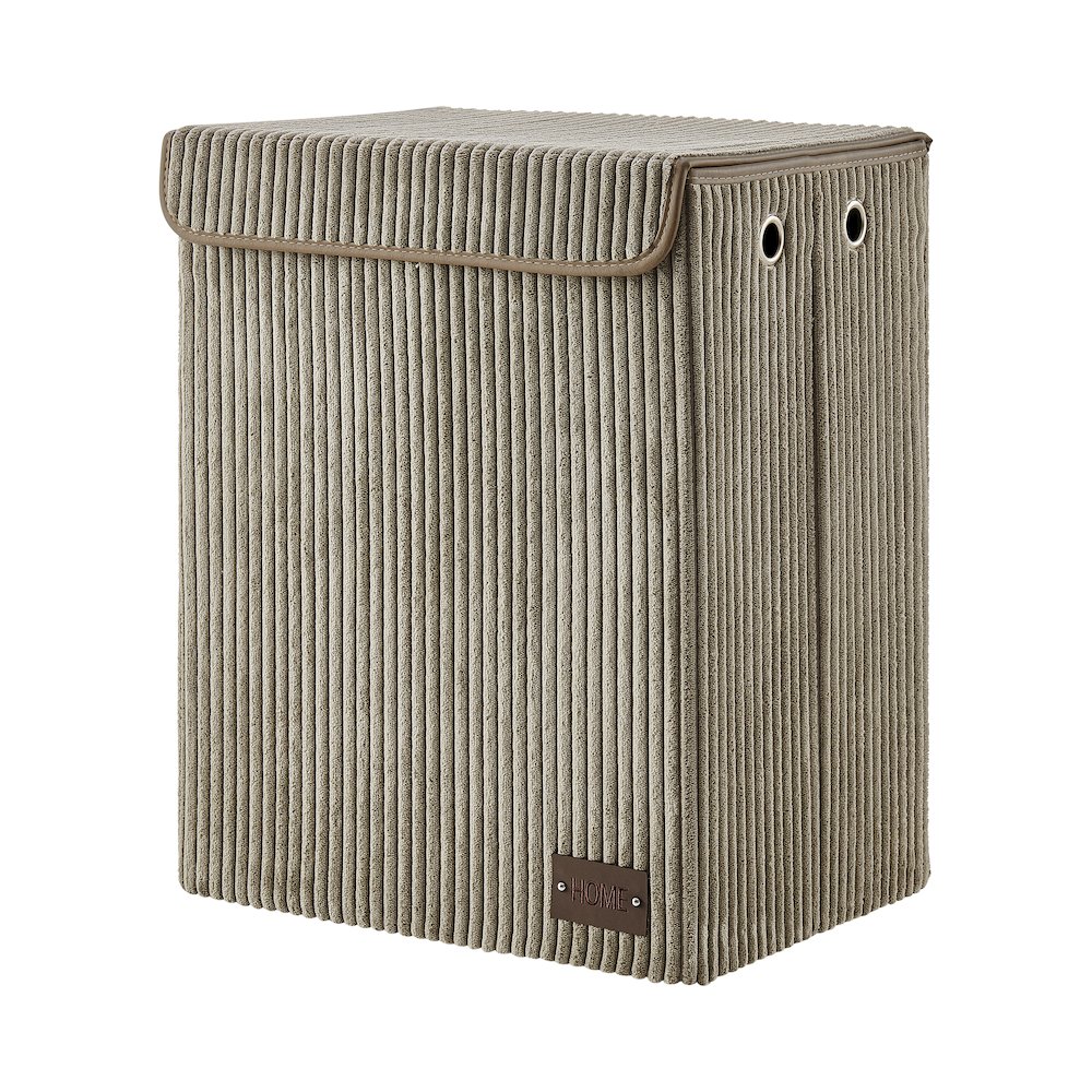 Collapsible Folding Corduroy Laundry Hamper Storage - Taupe Gray. Picture 8