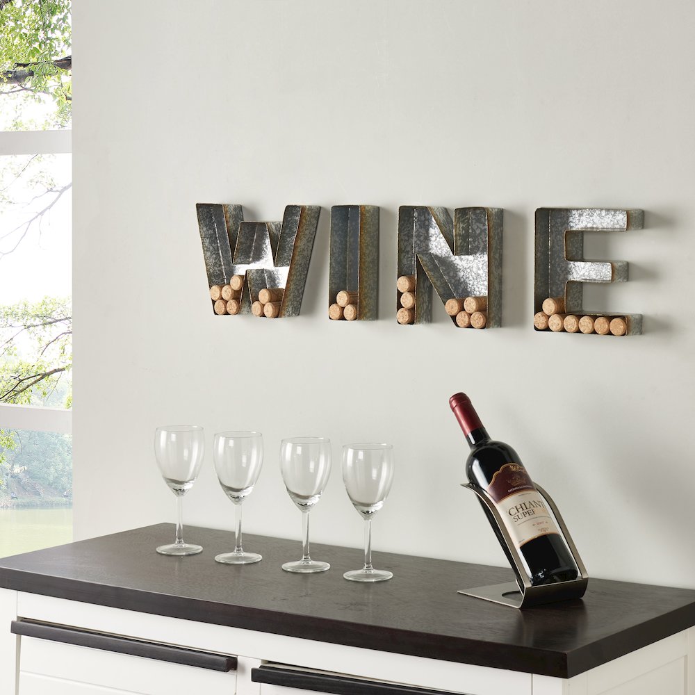 Wall Mount "WINE" Letter Set Cork Holder - Galvanized Sheet Metal. Picture 2