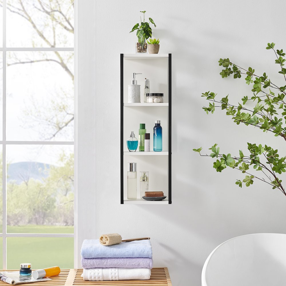 Recife Vertical 3-Tier Modern Shadow Box Cube Display Wall Shelf - White/Black. Picture 4
