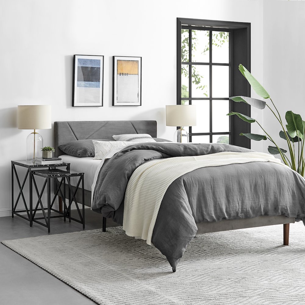 Modern Square Veneer Black Metal Frame Nesting End Tables Black Marble Set of 2. Picture 8
