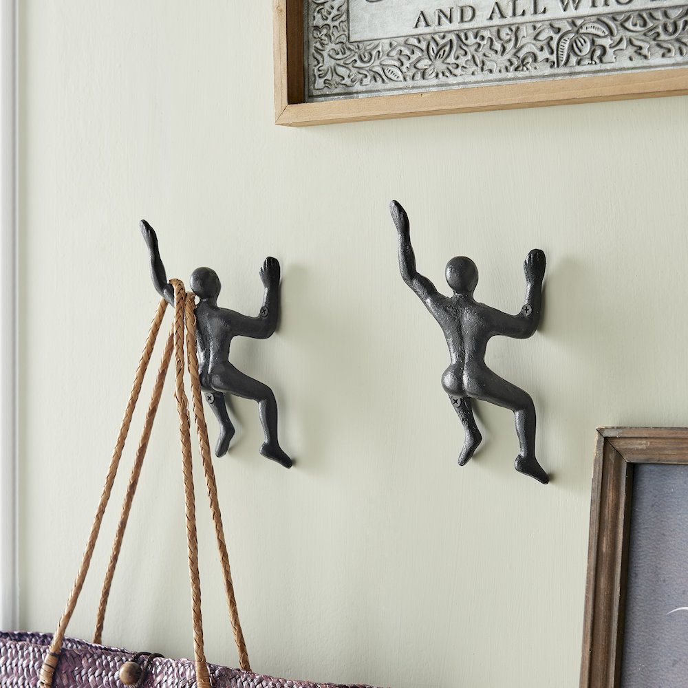 "Wall Climber" Cast Iron Decorative Black Wall Mount Hook (Set of 2). Picture 3