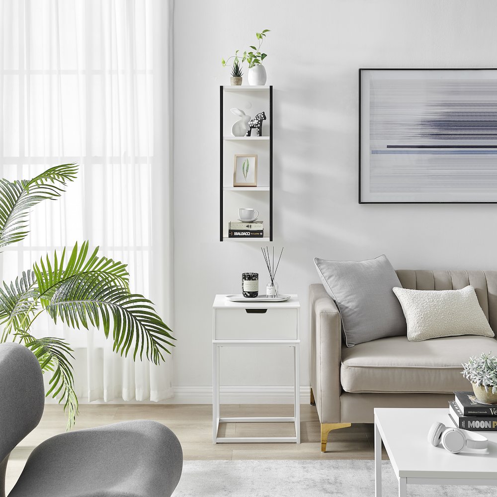 Recife Vertical 3-Tier Modern Shadow Box Cube Display Wall Shelf - White/Black. Picture 10
