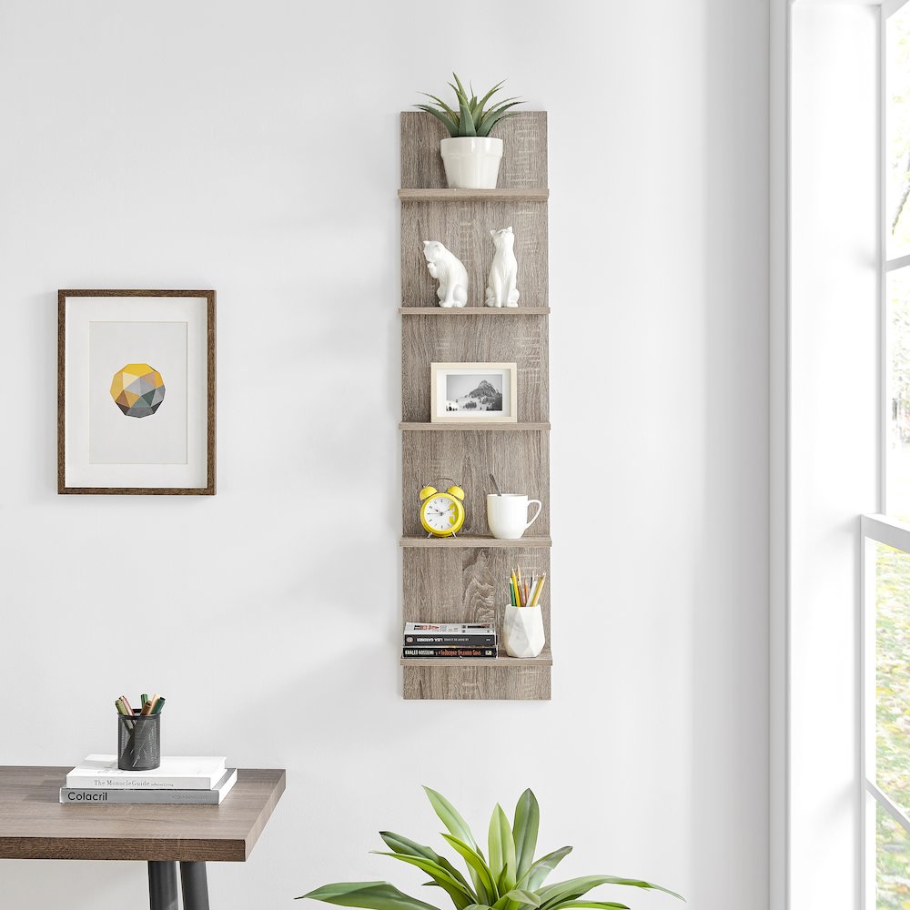 Weathered Oak Finish Wide Column Wall Shelf. Picture 3