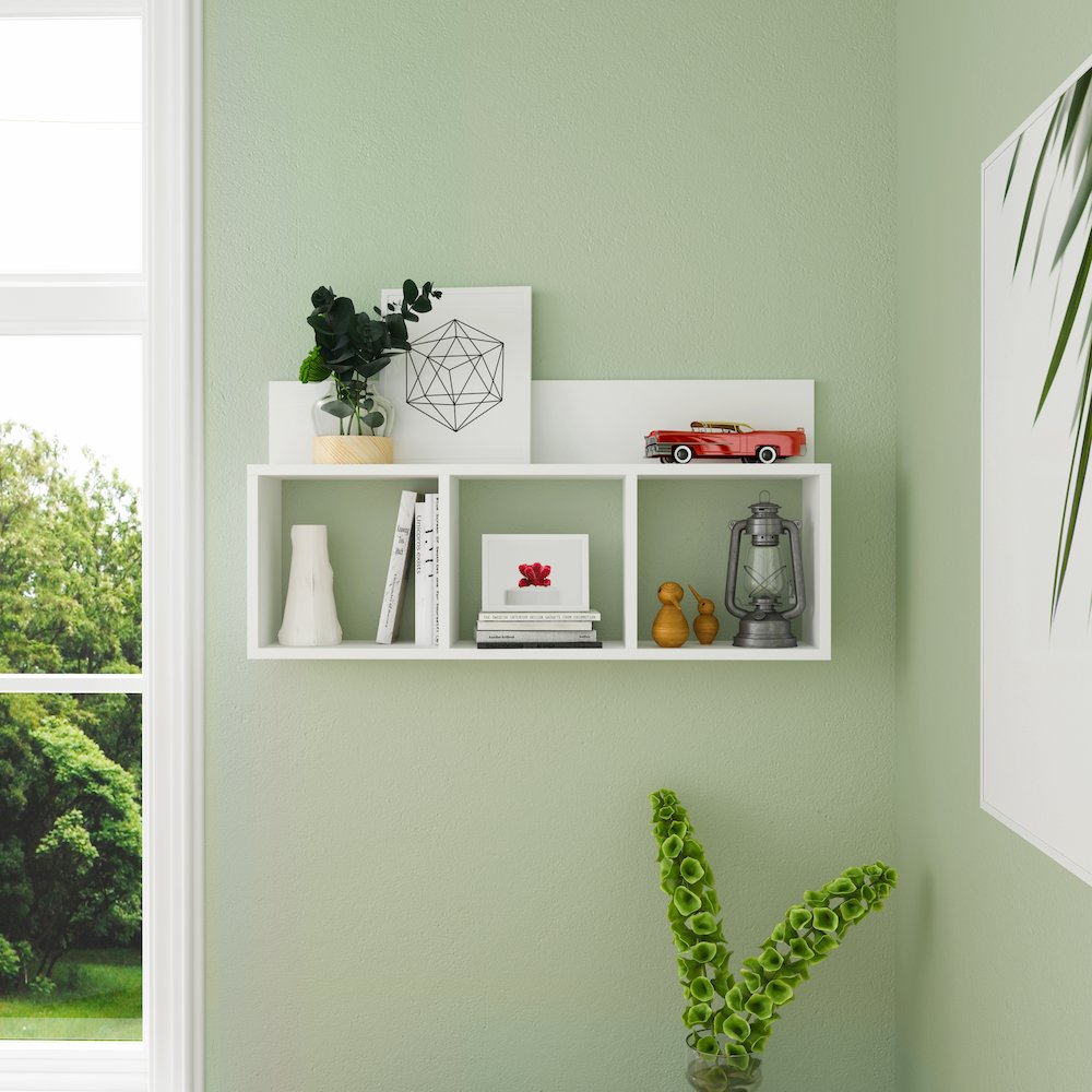 Triple Cubed Floating Cubby Shelf with Ledge - White. Picture 3